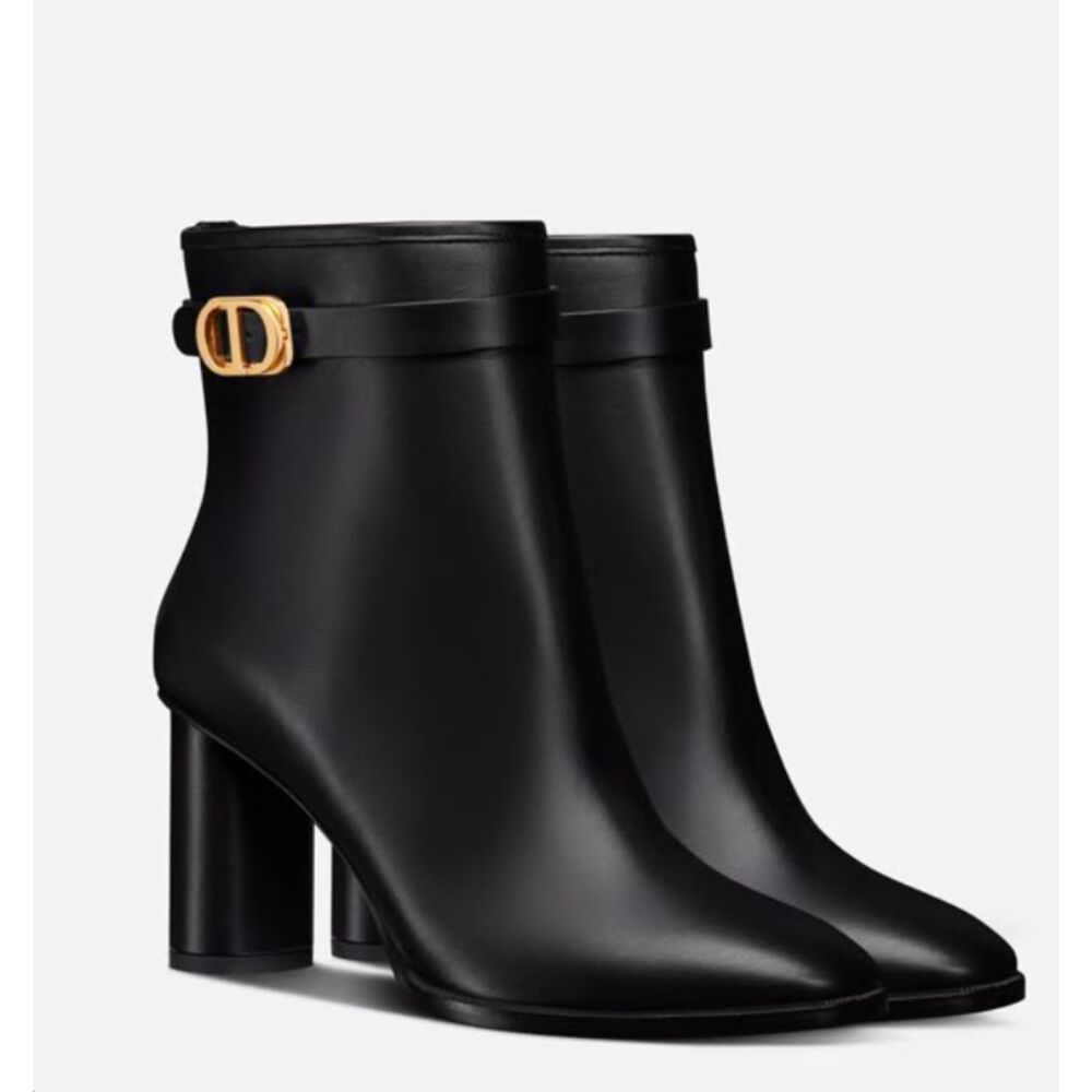 Christian Dior Empreinte Black Heeled Ankle Boots Calfskin Gold 8